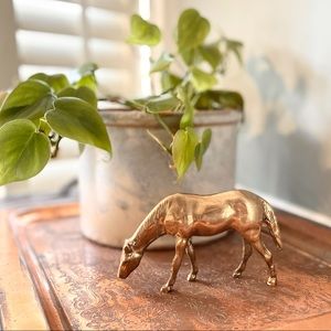 Rare Antique Brass Grazing Horse